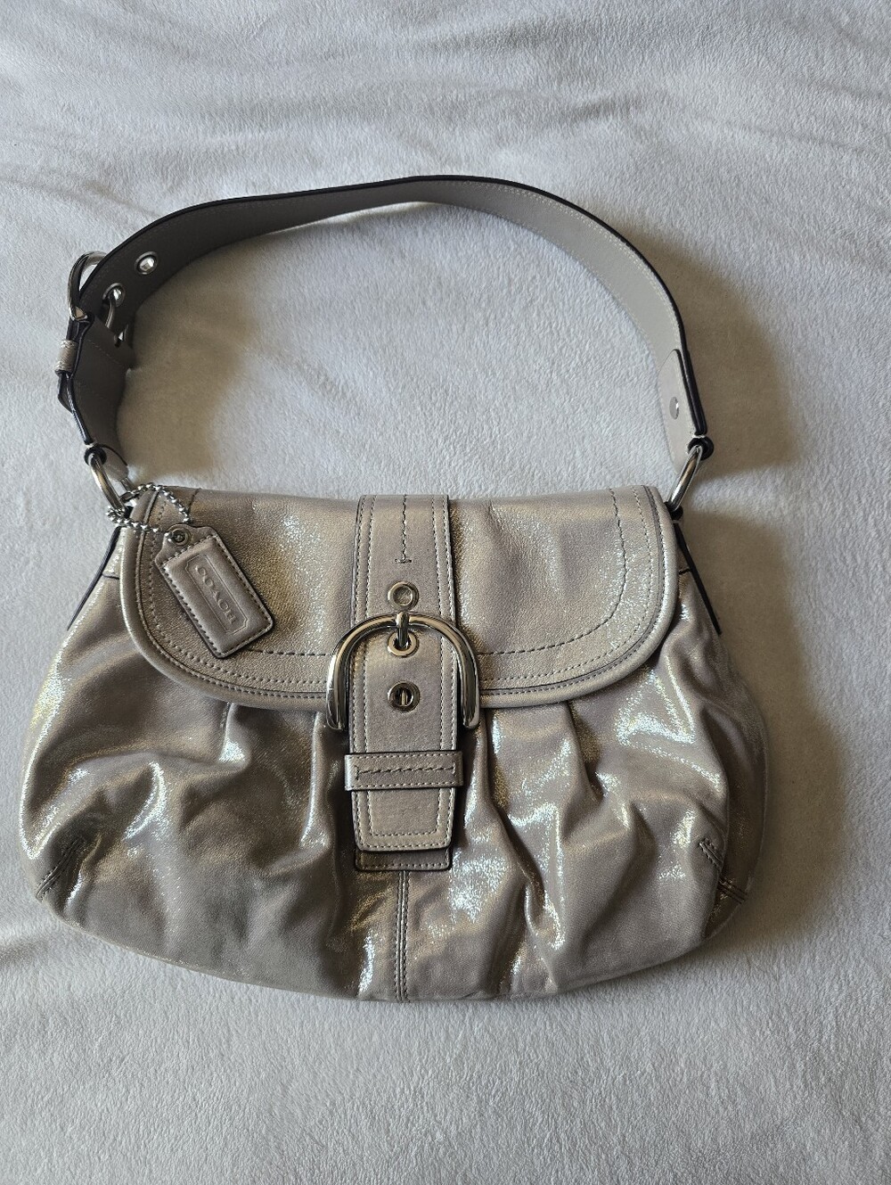 Coach Soho Metallic Pewter Leather Shoulder Bag